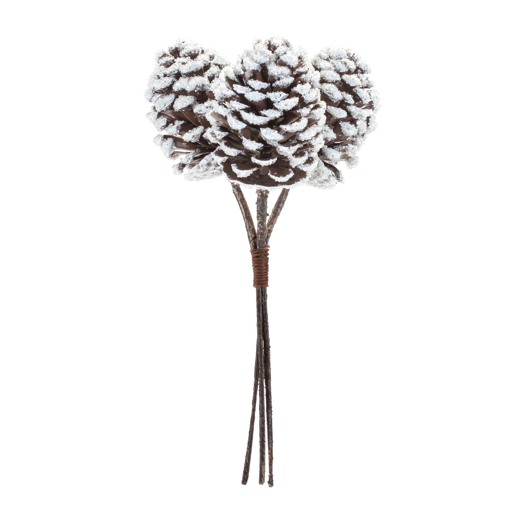 Brown & White Flocked Pinecone Stem Bundle, 6ct.